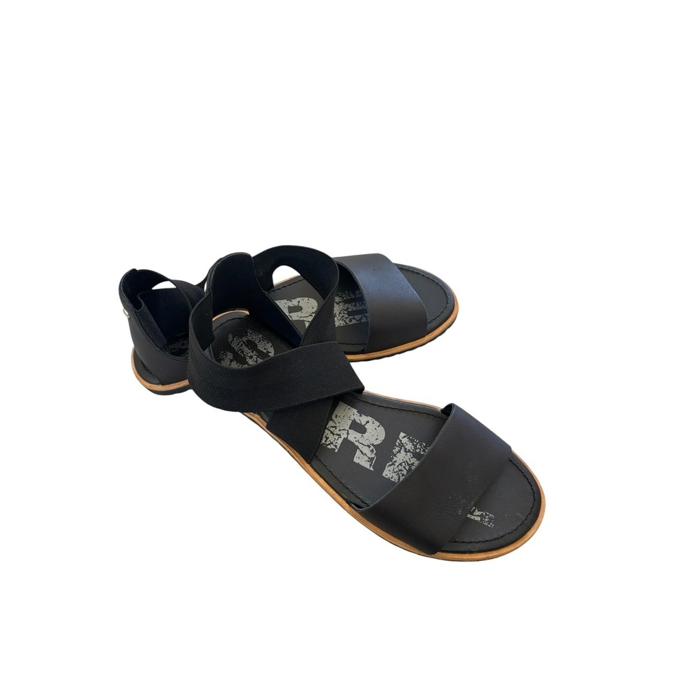 Sorel Flat Med Ella Sandal Shoes Womens‎ 6 Black Elastic Strappy NL2893-010